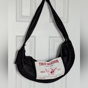 NWT True Religion Extra-Large Black Denim Hobo Crossbody/Shoulder Bag/Purse